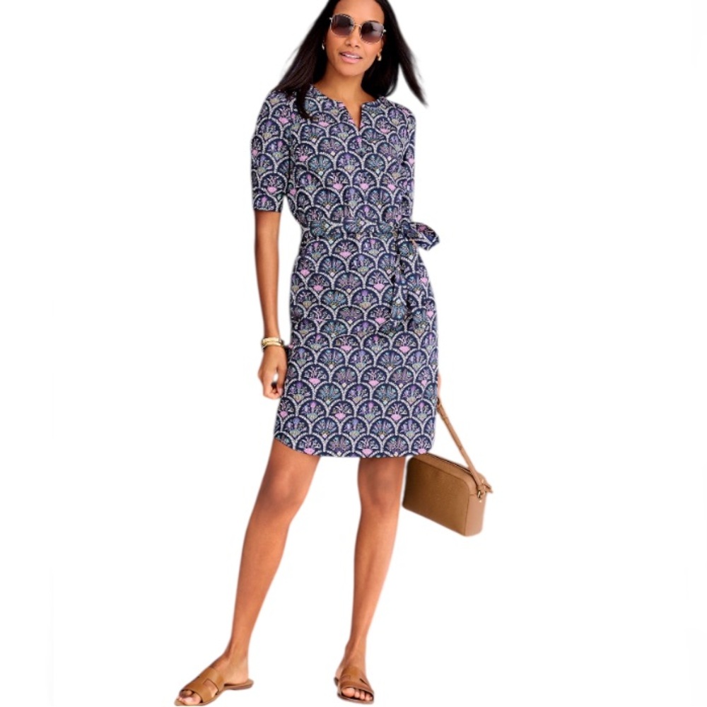 Talbots Modern Poplin Shirt Dress Scalloped Floral